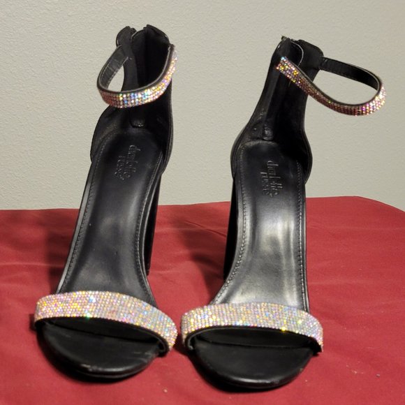CHARLOTTE RUSSE Almie 02 Heels-BLACK WITH SEQUINED STRAP SIZE-8 - Picture 3 of 11